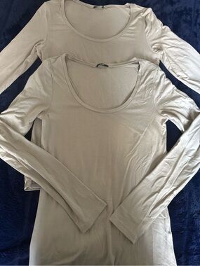 Set of 2 Long-Sleeve Scoop Neck Top - Neutral Taupe